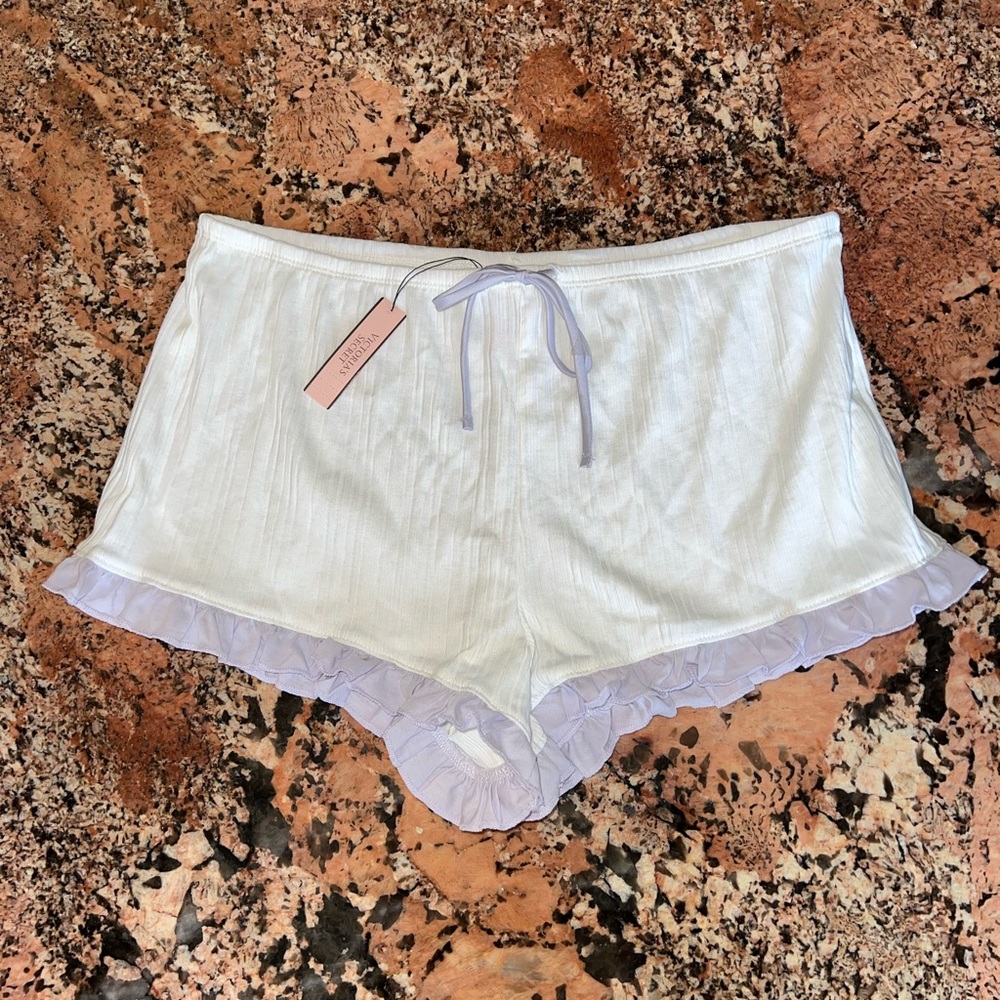 Victorias Secret Small Sleep Ruffle Trim Elastic Waistband Pajama Shorts White